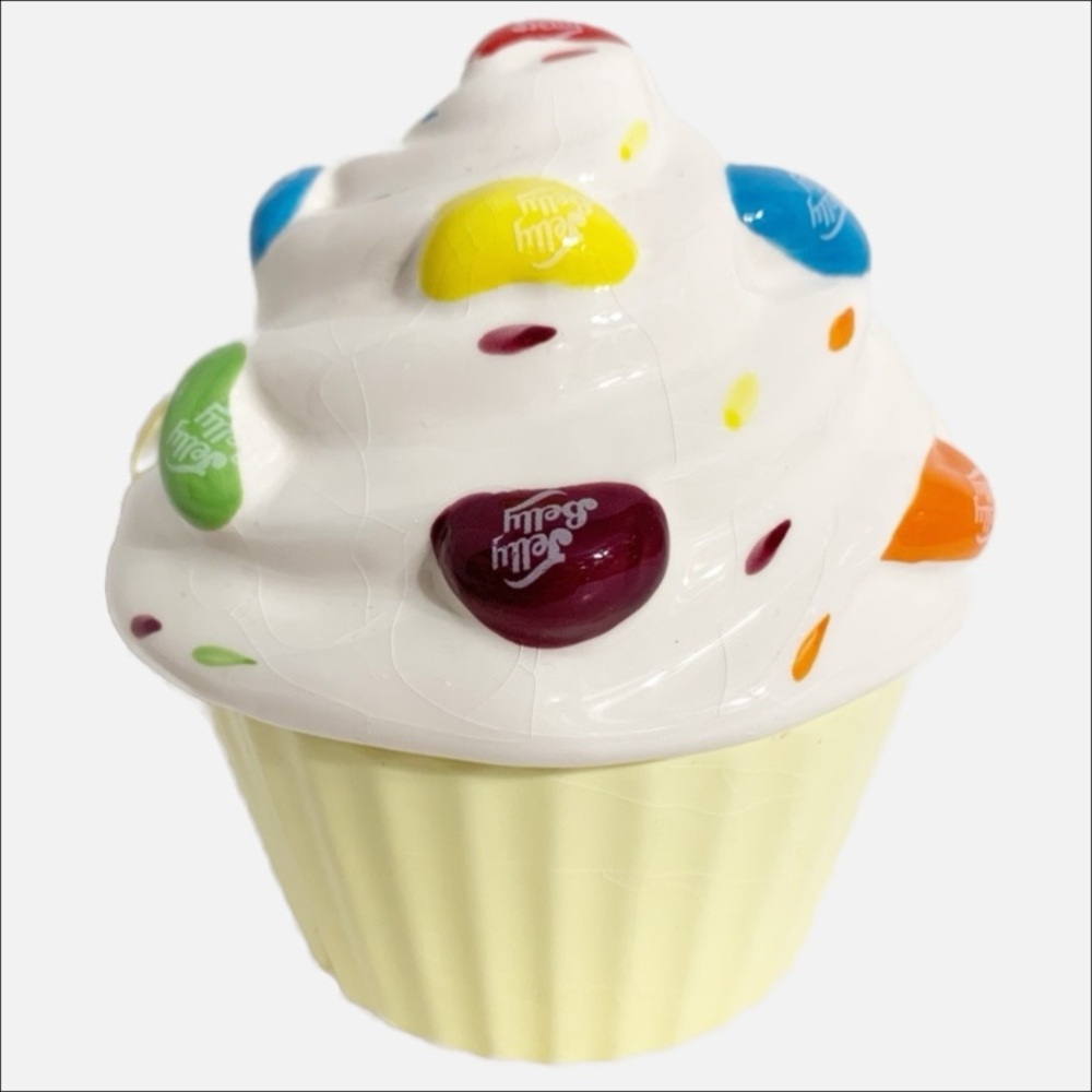 Jelly Belly Ceramic Jelly Bean Cupcake Candy Dish Treat Storage Trinket Jar 5”